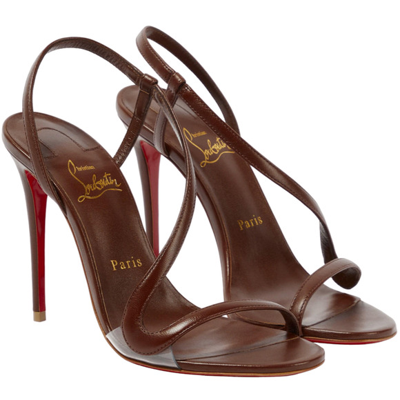 Christian Louboutin Rosalie 100 Nude 8 Brown Ankle Strap Sandal Heel Pump 38 - Picture 1 of 12